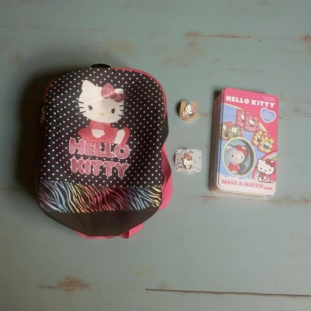 Kawaii Hello Kitty Polka Dots Mini Backpack Pins Memory Game Bundle Kidcore Gift
